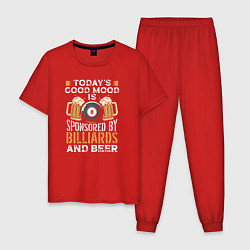 Пижама хлопковая мужская Сегодняшнее хорошее настроение спонсируется бильяр, цвет: красный