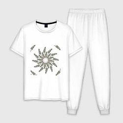 Пижама хлопковая мужская Рябиновый орнамент, цвет: белый