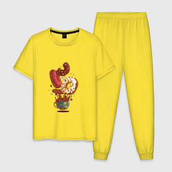 Пижама хлопковая мужская Пончики с кофе Donuts, цвет: желтый