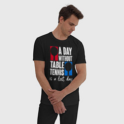 Пижама хлопковая мужская День без настольного тенниса - потерянный день, цвет: черный — фото 2