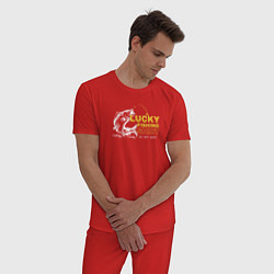 Пижама хлопковая мужская Счастливая рыбацкая футболка не стирать, цвет: красный — фото 2