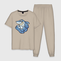Пижама хлопковая мужская Акула с бицухой shark, цвет: миндальный