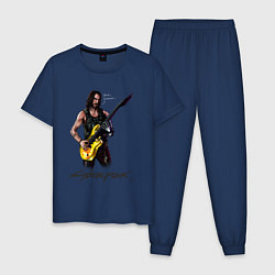 Пижама хлопковая мужская Cyberpunk 2077 Johnny гитарист, цвет: тёмно-синий