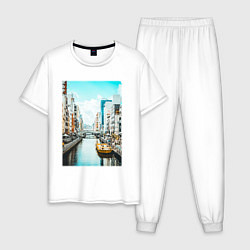 Пижама хлопковая мужская Водный Канал Осака В Японии, цвет: белый
