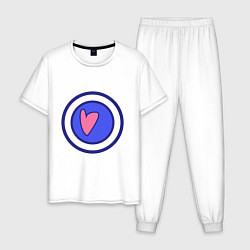 Пижама хлопковая мужская Сердце в круге с обводкой, цвет: белый