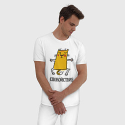 Пижама хлопковая мужская Спокойствие Спокойный кот, цвет: белый — фото 2