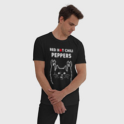 Пижама хлопковая мужская Red Hot Chili Peppers Рок кот, цвет: черный — фото 2