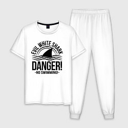 Пижама хлопковая мужская Danger No swiming Evil White Shark, цвет: белый