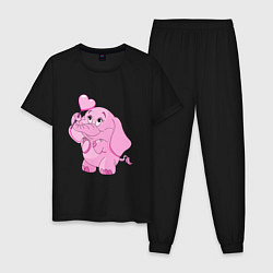 Пижама хлопковая мужская Розовый слонёнок, цвет: черный