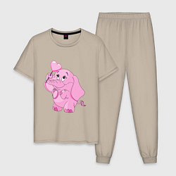 Пижама хлопковая мужская Розовый слонёнок, цвет: миндальный