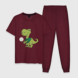 Пижама хлопковая мужская Volleyball Dinosaur, цвет: меланж-бордовый