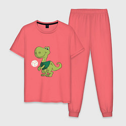 Пижама хлопковая мужская Volleyball Dinosaur, цвет: коралловый