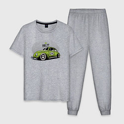 Пижама хлопковая мужская Классическая зеленая машина Жук, цвет: меланж
