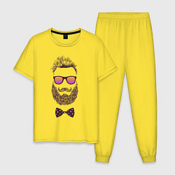 Пижама хлопковая мужская Мужчина с бородой и в очках, цвет: желтый