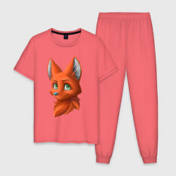 Пижама хлопковая мужская Милая лисичка Cute fox, цвет: коралловый