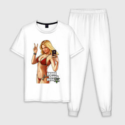 Пижама хлопковая мужская GTA 5 Beach girl, цвет: белый