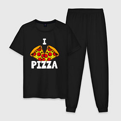 Пижама хлопковая мужская Я люблю пиццу 2 слайса, цвет: черный