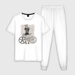 Пижама хлопковая мужская Bike punk кошечка, цвет: белый