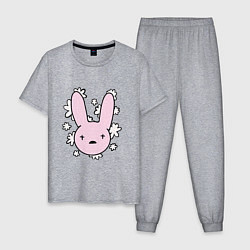 Пижама хлопковая мужская Bad Bunny Floral Bunny, цвет: меланж