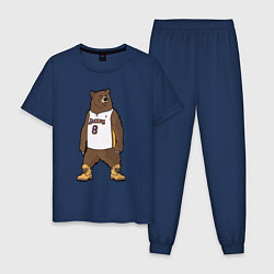 Пижама хлопковая мужская Баскетбольный мишка, цвет: тёмно-синий