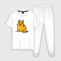 Пижама хлопковая мужская Желтый котик, цвет: белый