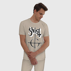 Пижама хлопковая мужская Ghost logo, цвет: миндальный — фото 2
