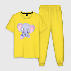 Пижама хлопковая мужская Милый Слонёнок Сидит, цвет: желтый