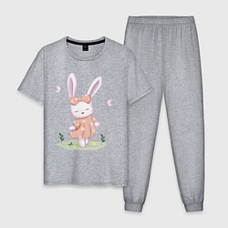 Пижама хлопковая мужская Милый Крольчонок С Бантиком, цвет: меланж