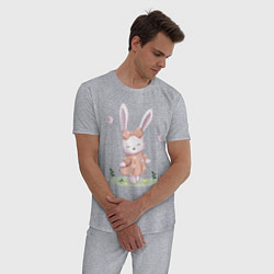 Пижама хлопковая мужская Милый Крольчонок С Бантиком, цвет: меланж — фото 2
