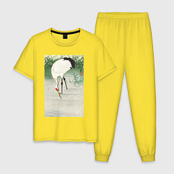 Пижама хлопковая мужская Fishing Crane in Shallow Water, цвет: желтый