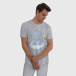 Пижама хлопковая мужская Милый Слонёнок На Облаке Со Звездой, цвет: меланж — фото 2