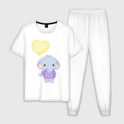 Пижама хлопковая мужская Милый Слонёнок С Шариком, цвет: белый