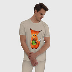 Пижама хлопковая мужская Лисенок с подарком, цвет: миндальный — фото 2