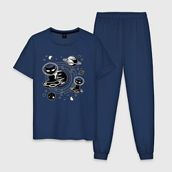 Пижама хлопковая мужская Коты пришельцы в космосе, цвет: тёмно-синий