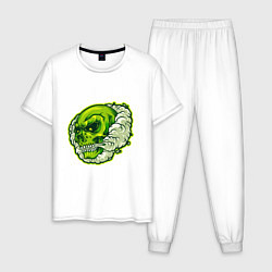 Пижама хлопковая мужская Зелёный черепок, цвет: белый