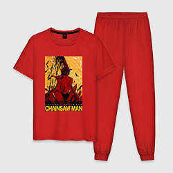 Пижама хлопковая мужская CHAINSAW MAN DENJI, цвет: красный