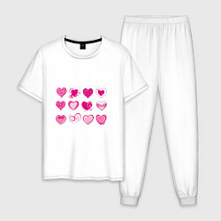 Пижама хлопковая мужская РОЗОВЫЕ СЕРДЕЧКИ PINK HEARTS, цвет: белый