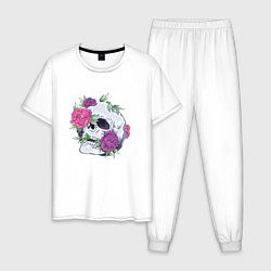 Пижама хлопковая мужская Череп с цветами Flower Skull, цвет: белый