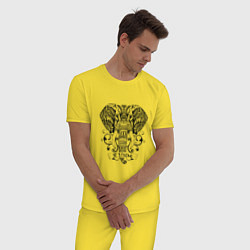 Пижама хлопковая мужская Слон в стиле Мандала Mandala Elephant Be Strong, цвет: желтый — фото 2