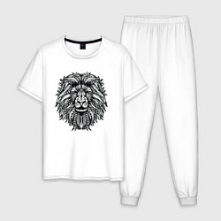 Пижама хлопковая мужская Лев в стиле Мандала Mandala Lion, цвет: белый