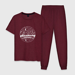 Пижама хлопковая мужская Ночной горный пейзаж Night Mountain Landscape, цвет: меланж-бордовый