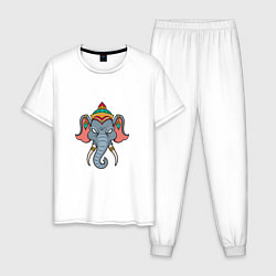 Пижама хлопковая мужская Индия - Слон, цвет: белый