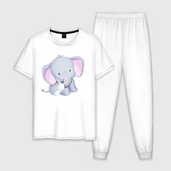 Пижама хлопковая мужская Милый Крольчонок Обнимает Слонёнка, цвет: белый
