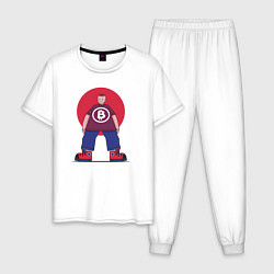 Пижама хлопковая мужская Парень в футболке с биткоином, цвет: белый