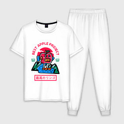Пижама хлопковая мужская Японское яблочко, цвет: белый