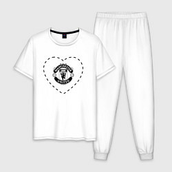 Пижама хлопковая мужская Лого Manchester United в сердечке, цвет: белый