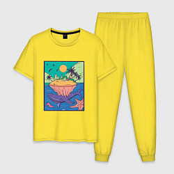 Пижама хлопковая мужская Тропический остров и Кит, цвет: желтый