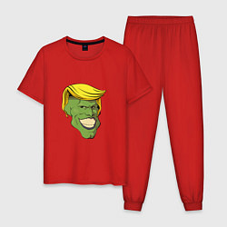 Пижама хлопковая мужская Трамп - Маска, цвет: красный