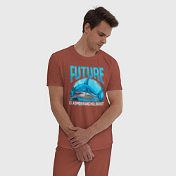Пижама хлопковая мужская Будущий специалист по акулам, цвет: кирпичный — фото 2
