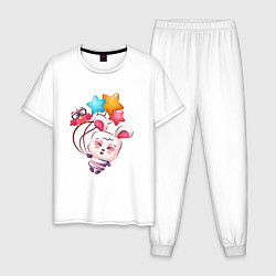 Пижама хлопковая мужская Радостный зайка с шариками, цвет: белый
